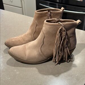 Qupid Taupe Ankle Boots with Fringe Detail